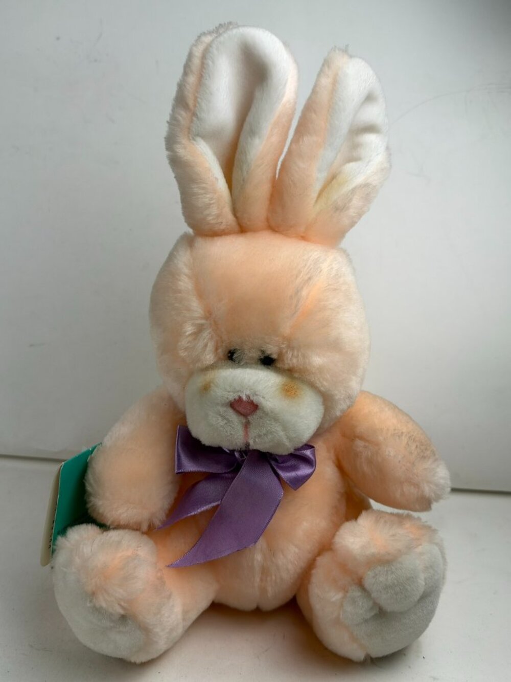 Vintage 1990 Carousel by Guy Plush Bunny Rabbit Peach Satin Bow Easter 11" Tag